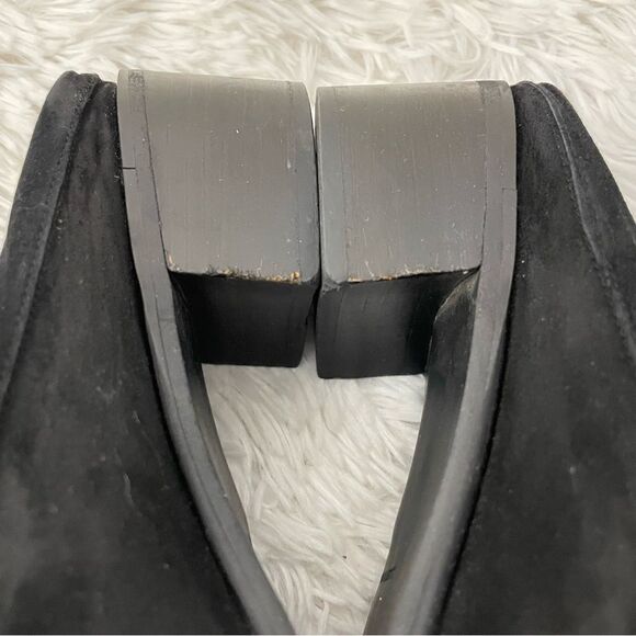 Stuart Weitzman Black Suede Heeled Mules Slip On Buckle Accent sz‎ 7.5 B - Picture 7 of 7